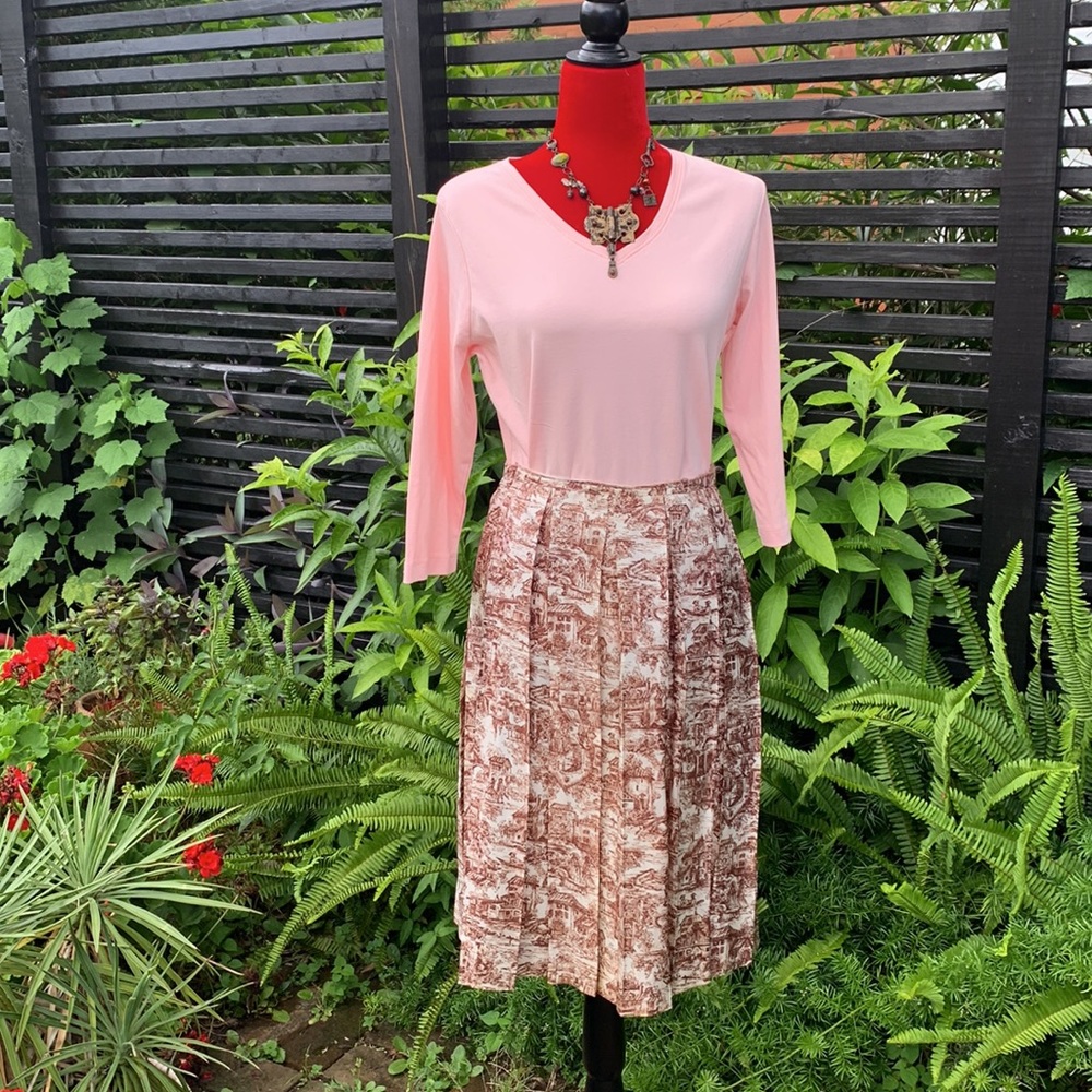 Vintage Silk Toile Box Pleat Handmade Skirt 6 - Picture 3 of 10